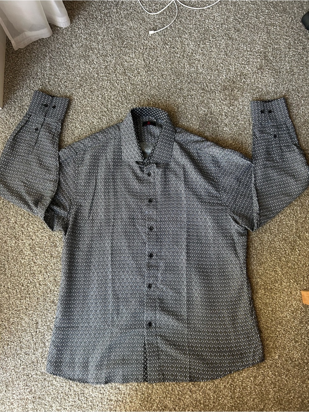 Men's Geometric Print Button-Down Shirt - Black